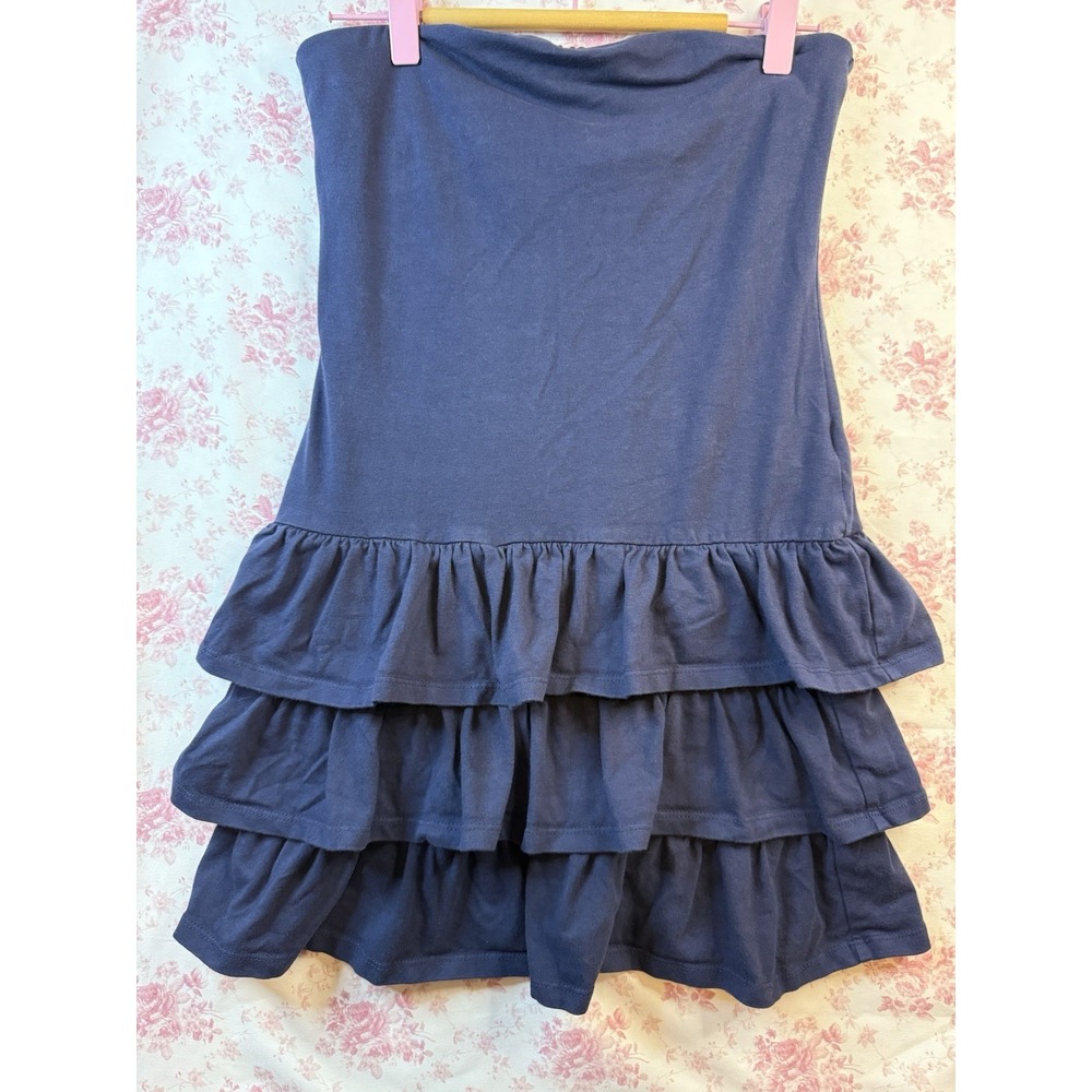 Forever 21 Navy Blue Tiered Ruffle Strapless Dress Size M